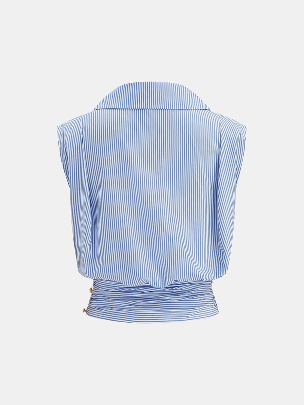 Commense Striped Collared Sleeveless Cinched Blouse - Picture 2 of 4